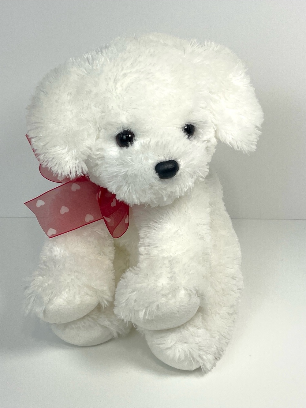 Ty Classic Beanie Buddy Sweet Pea Plush White Puppy Dog w/Red Heart Ribbon Rare